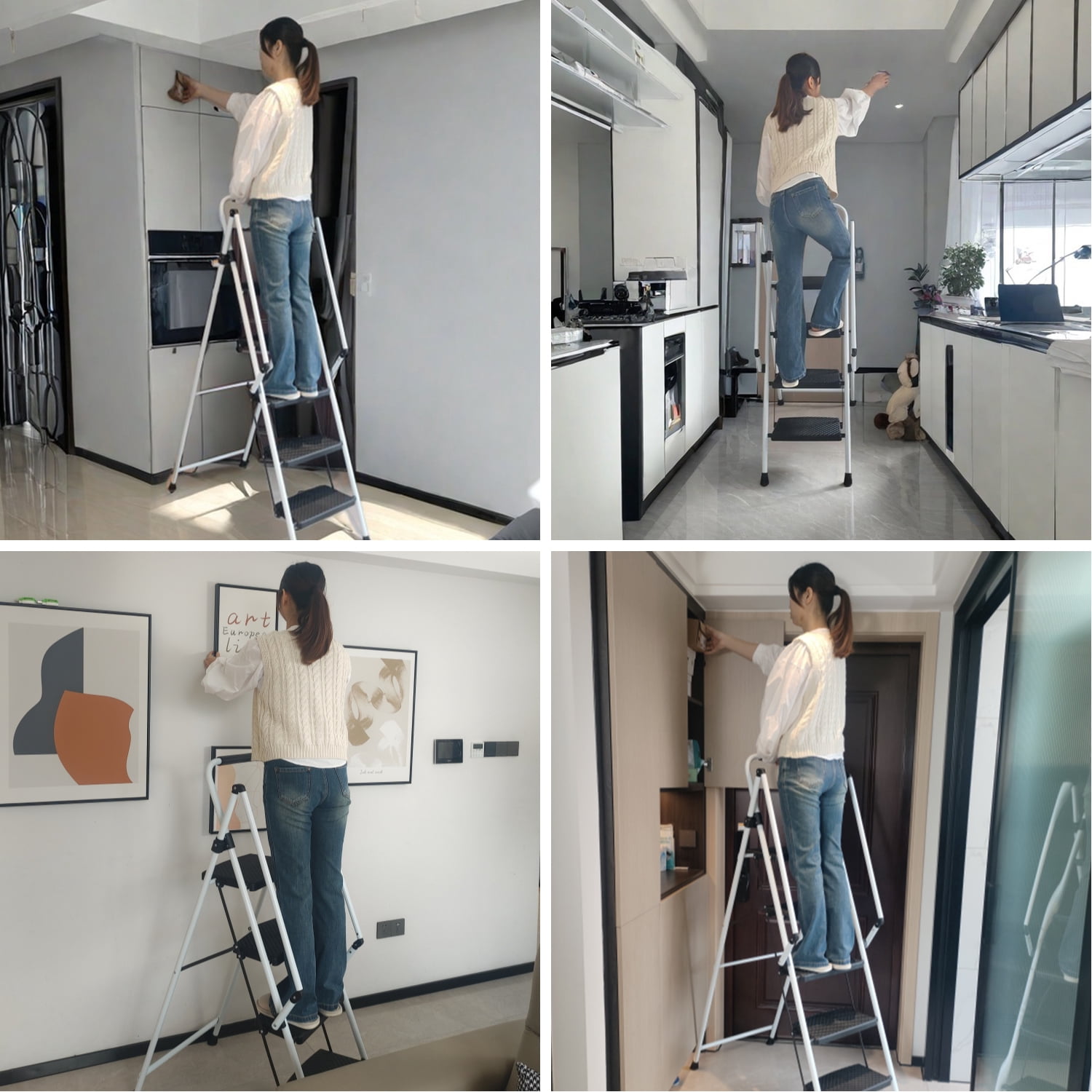 5-Step Folding Ladder Stool, 330 LBS Capacity Lightweight Steel Ladder with Wide Non-Slip Pedals & Sponge Safety Handle, Foldable Portable Step Ladder for Home Kitchen Office