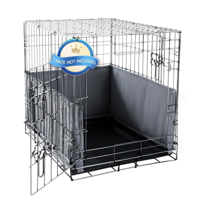 Parachoques de jaula para perro con lazos, cubierta para perrera, almohadillas para orejas de entrenamiento, 35 x 24 x 10 pulgadas, gris