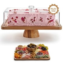 Homesphere Acacia Wood Cake Stand with Lid - Rectangular Cake Holder, 2-in-1 Dessert Table Display Set & Charcuterie Board for Cheese, Chips, Fruit Platter, Rectangle Acrylic Cake Dome Cover