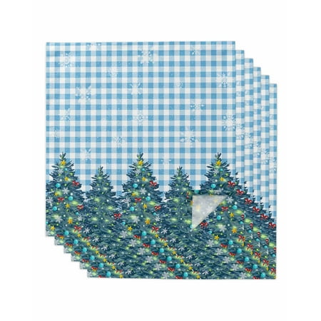 

Blue Plaid Christmas Tree Cloth Napkins Set of 6 Winter Snowflake Xmas Tree Washable Reusable Dinner Cocktail Napkin for Kitchen Party Wedding Banquet Holiday Baby Shower Table Decor