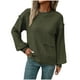 thumbnail image 2 of Suéter de cuello redondo para mujer, informal, de moda, de manga larga, cuello redondo, color liso, tejido con mangas farol, blusa para mujer, 2 of 5