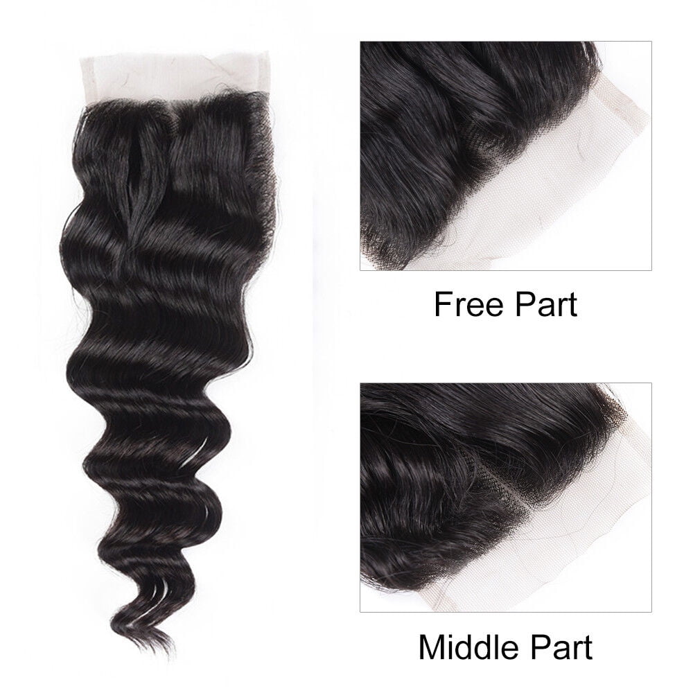 Brazilian Virgin Loose Wave Hair 3 Bundles 100% Unprocessed Remy Human Hair Weave Bundles with Free Part 4x4 Closure Natural Color 22”24“26" - Closure 22"