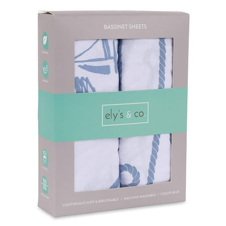 UPC: 0851490007860 | Bassinet Sheet Set 100% Jersey Cotton 2 Pack – Dusty Blue Nautical Print