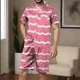 thumbnail image 2 of YABCSAZ Mens Pajama Set Short Slevee V Neck Striped Button Down Shirt Tops and Wide Leg Bermuda Shorts Summer Casual Loose Fit Sleepwear Outfits Home Lounge Set, 2 of 4