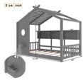 thumbnail image 5 of Twin Size House Bed with Storage Shelf, Wood Montessori Floor Bed with Roof, Headboard and Footboard for Toddlers, Boys, Girls, Gray, 5 of 10