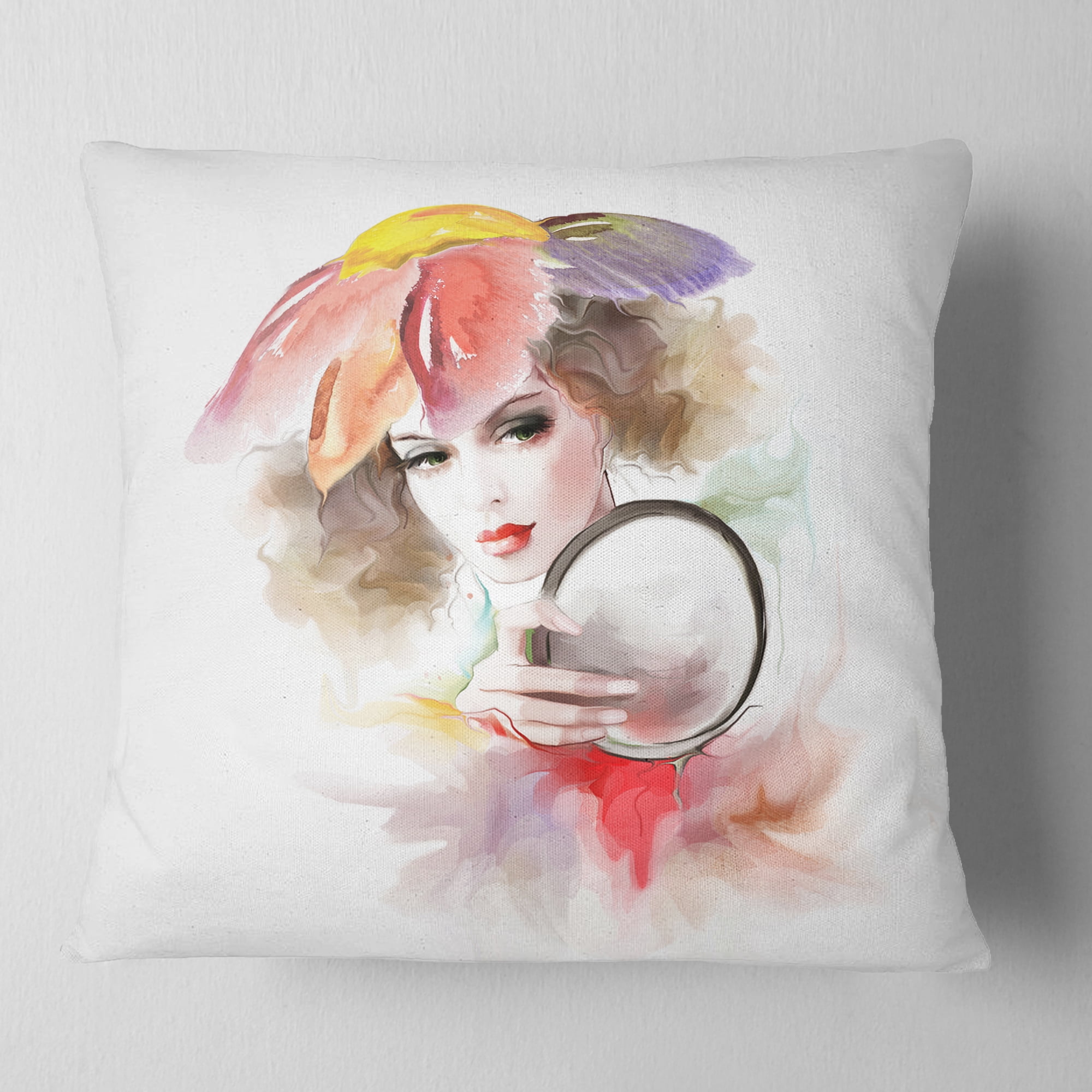 Designart Woman with Mirror - Abstract Throw Pillow - 18x18