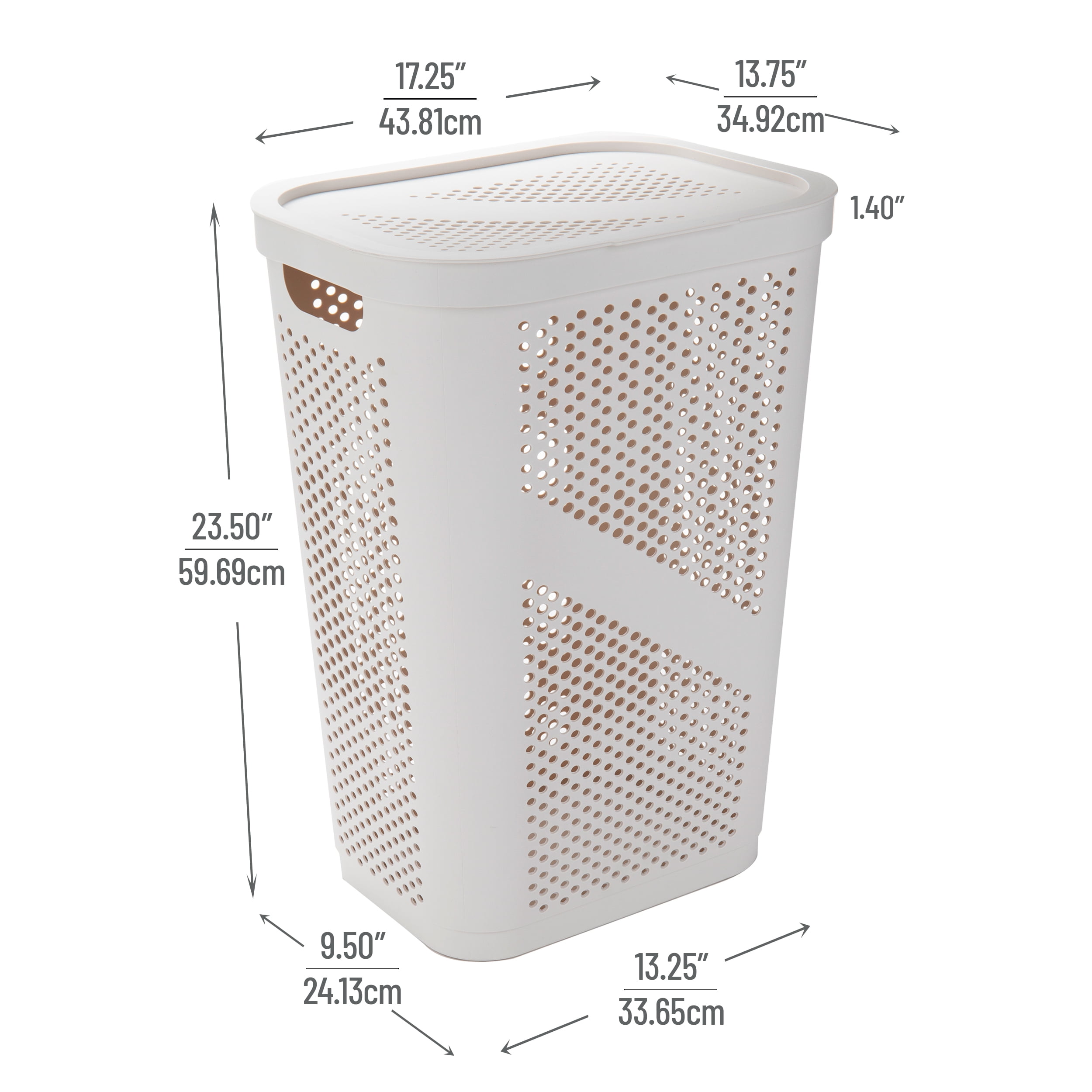 Mind Reader 60L Slim Laundry Hamper, Lid, Ventilated, Plastic, 17.25"L x 13.75"W x 23.5"H, Ivory