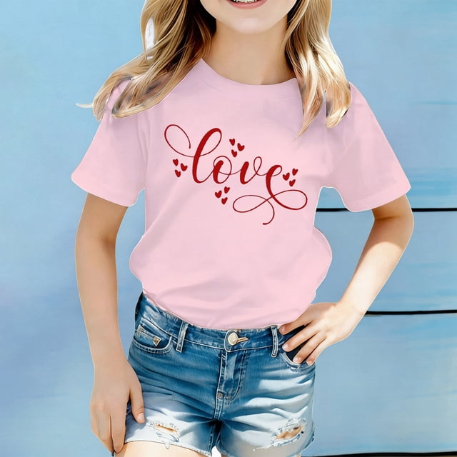 T-shirt Décontracté à Manches Courtes et Col Rond pour Filles, Doux avec Imprimé Intégral pour l'École et le Jeu