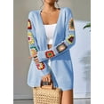 thumbnail image 4 of 2025 Boho Floral Pattern Crochet Open Front Long Sleeve Casual Knit Cardigan Sweater  Blue M, 4 of 7