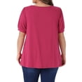 thumbnail image 3 of Agnes Orinda Women's Plus Size Tops Sweetheart Neck Puff Short Sleeve Pleated Shirts Summer Casual Blouses 2X Rose Red, 3 of 6