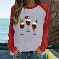 thumbnail image 2 of Red Wine Glass Christmas Sweatshirt for Women Raglan Long Sleeve Xmas Pullover Tops Color Block Shirt Blouse Tops, 2 of 7