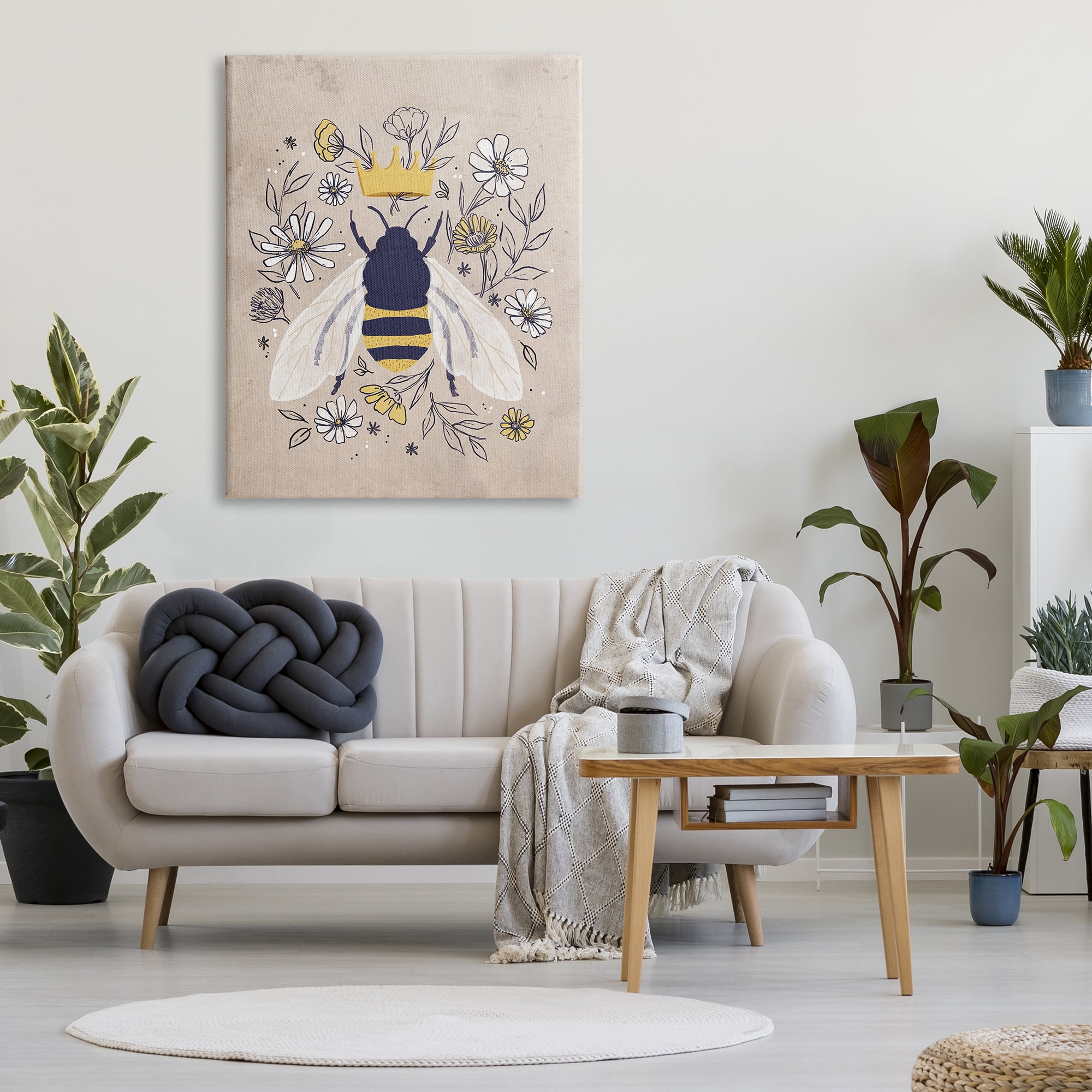 Stupell Industries Queen Bee with Crown Yellow White Daisy Florals, 36 x 48, Designed by Loni Harris