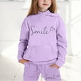 thumbnail image 2 of Zylarhe Boys Girls Sweatshirts Girls Long Sleeve Letter Print Hoodie and Pants Casual Outfit Set for Playful 6-7 Years Purple, 2 of 7