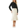 thumbnail image 2 of INSPIRE CHIC Women's Elegant Fishtail Skirt High Waist Belted Work Midi Mermaid Skirts 2XL White, 2 of 5