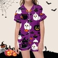 thumbnail image 2 of Weebloom Halloween Girls Summer Pajamas Cute Ghost Pajamas Set Soft Printed Kids Short Sleeve Button Up Shirt Shorts Cute Holiday Outfit Tween Sleepwear Nightwear Pjs Loungewear 12-13 Years, 2 of 4