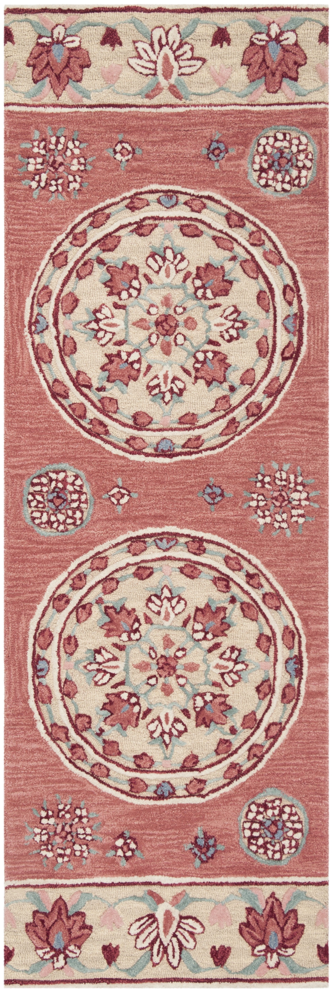 SAFAVIEH Bellagio Vanessa Floral Wool Runner Rug, Red/Beige, 2'3" x 7'
