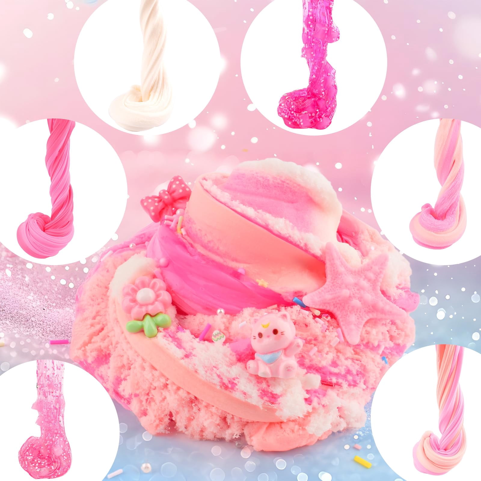 6 Pack Slimes Kit, Pink Slime, Cloud Butter & Clear Slime, Party Favors,Goodie Bag Stuffers,Birthday Gift Ideas Cute Stuff