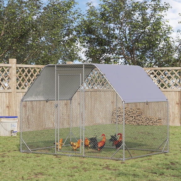 PawHut Roofed Metal Chicken Coop Run, Walk-In Hen House, 9.2'x6.2'x6.4'