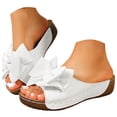 thumbnail image 3 of Slides for Women Suede Bowknot Open Toe Orthopedic Sandals Antislip Platform Summer Slip on Slippers Dress Beach Shoes White Size 9.5, 3 of 9