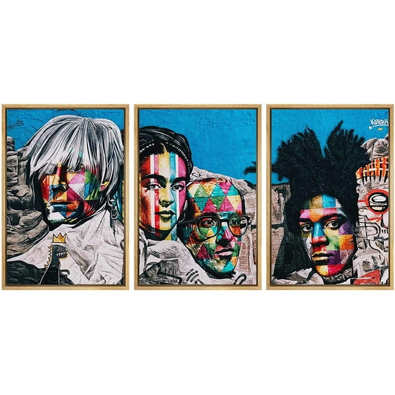 wall26 Framed Canvas Print Wall Art Set Warhol Basquiat Mt. Rushmore Graffiti & Street Art Comic Book Illustrations Modern Art Urban Portrait for Living Room, Bedroom, Office - 24"x36"x