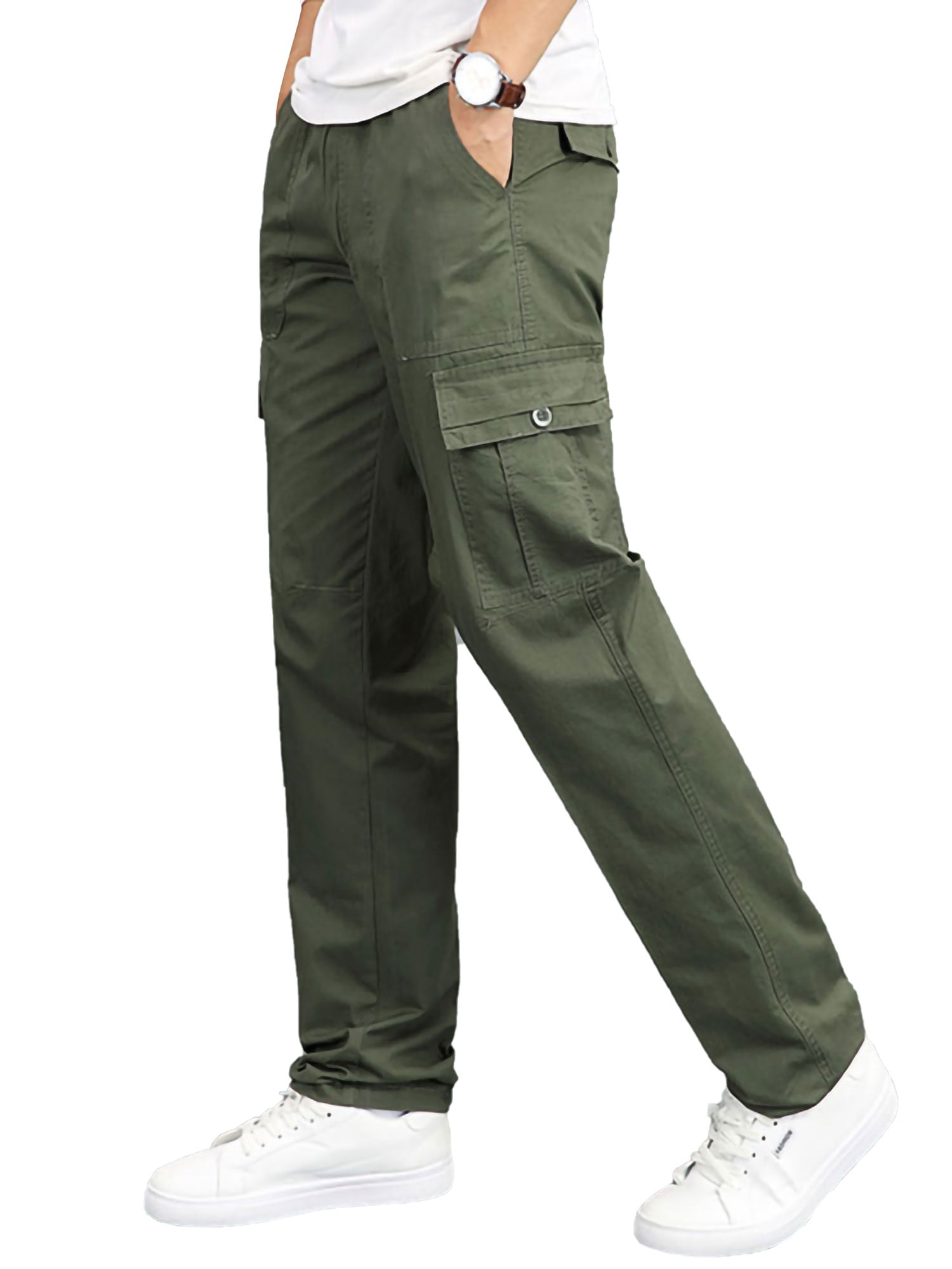 Mens Elasticated Waist Cargo Trousers Combat Work Long Pants Bottoms Plus Size 