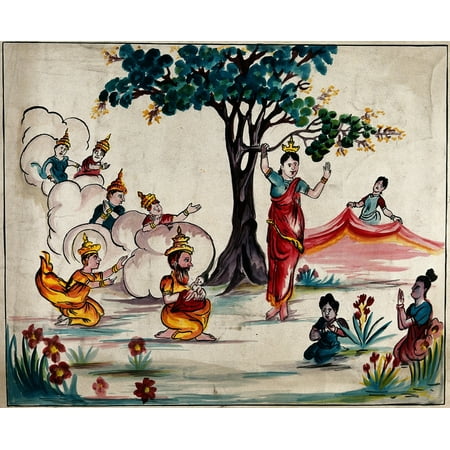Birth of the Buddha scene with Queen Maya Poster Print by Science