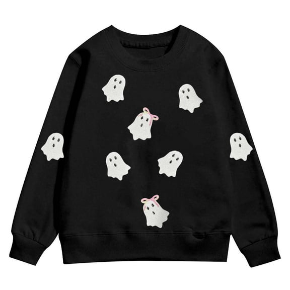 Kiijoy Girls Halloween Sweatshirt Cartoon Ghost Print Casual Pullover Top, Sizes 3-4