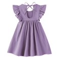 thumbnail image 2 of Vestido LYXIOF para niños pequeños, algodón y lino, color morado, manga con volantes, 120 cm, 2 of 6