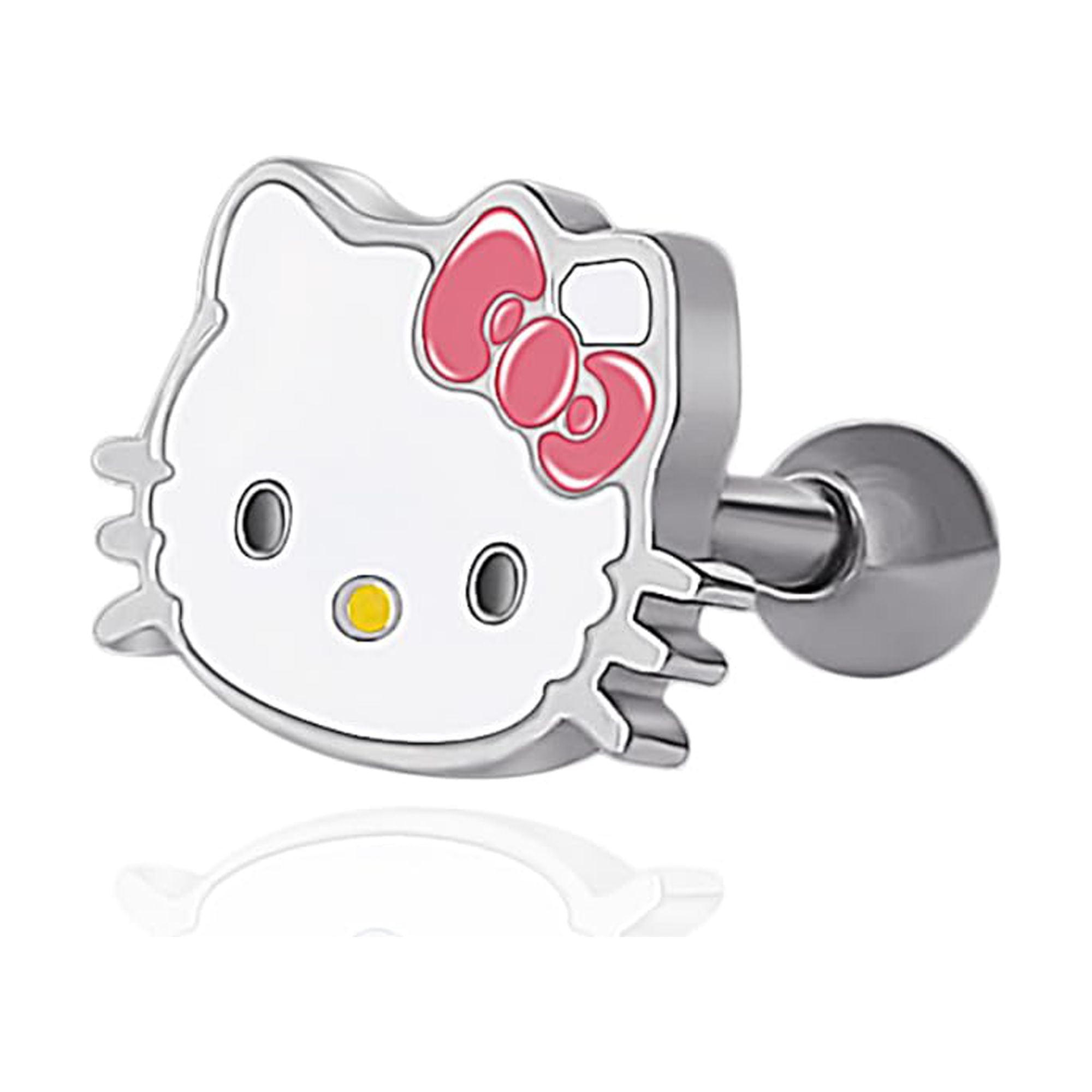 Hello Kitty Sanrio Womens Cartilage Stud/Helix Stud, Stainless Steel Piercing Element with Brass Charm, Official License