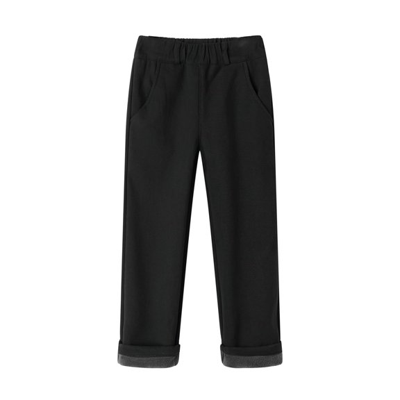 LittleSpring Little Boys School Uniform Chino Pants Keep Warm Fleece Trousers Black Winter Size 6
