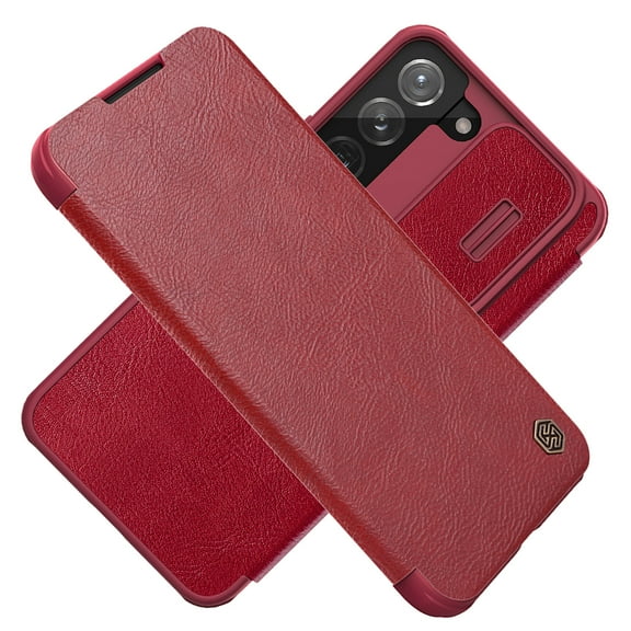 Allytech for Samsung Galaxy S22 Case with Slide Camera Cover and Card Holder, PU Leather Case with Flip Cover and Camera Protection, Durable Shockproof Cover for Galaxy S22 6.1" 2022, Red