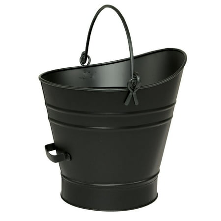 Achla Designs Minuteman International Traditional Galvanized Steel Round Small Pellet Bucket w/Handles, 14 Inch Tall, Black