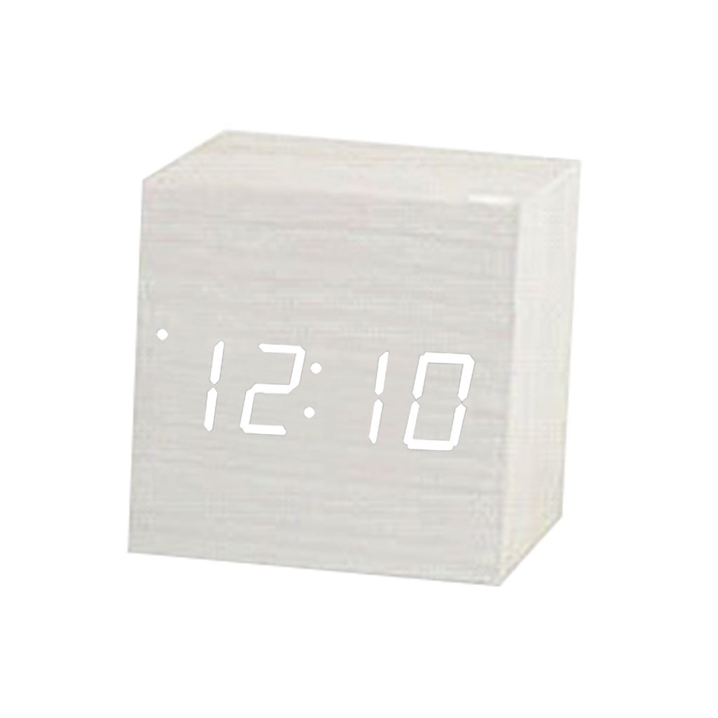 Wooden Fashion LED Alarm Clock Electronic Square Shape Luminous