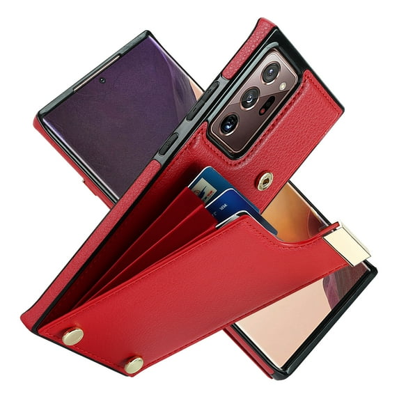 ELEHOLD Leather Wallet Case for Samsung Galaxy Note 20 Ultra,Premium Leather Material with Organ Card Slots Holders Full Body Protection Shockproof Anti-Fingerprint Purse Case,Red