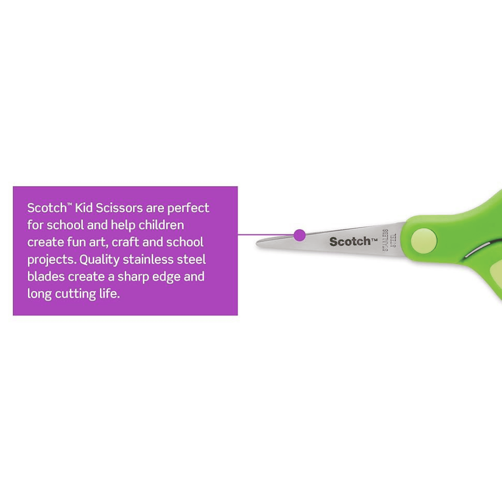 Scotch Kids Pointed Tip Scissors with Soft Touch Green 5 in.