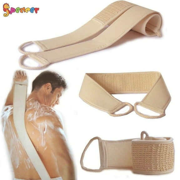 Spencer 2Pcs Exfoliating Loofah Back Scrubber for Shower Natural Long Handle Loofah Back Strap Washer Sponge Spa Body Skin Brush Cleaning Tool