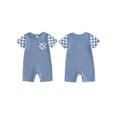 thumbnail image 2 of Mono para bebé niño, manga corta, cuello redondo, a cuadros, ropa de verano para uso diario informal., 2 of 9
