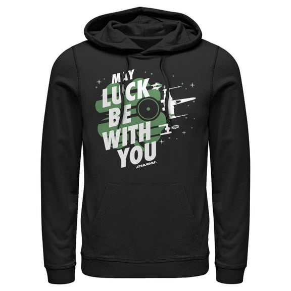 Men's Star Wars St. Patrick's Day May Luck Be With You Clover  Pull Over Hoodie Black 3X Large