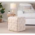 thumbnail image 5 of Square Pouf Foot Stool Ottoman, Modern Velvet Foot Rest for Couch, Upholstered Braided Ottoman for Living Room, Bedroom, Cream, 5 of 6