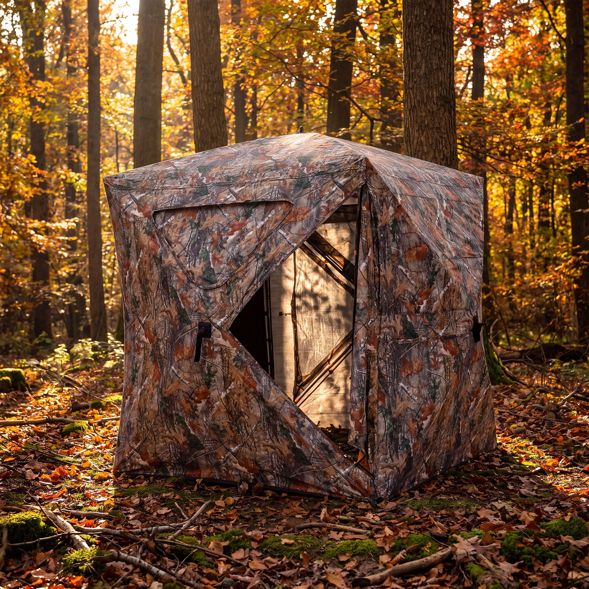 LAUSAINT HOME Hunting Blind for 3-4 Person 360° See-Through Portable Pop Up Hunting Tent 70.5 x 70.5 x 80.5 Camo Deer Blind for Hunting
