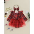 thumbnail image 2 of Bagilaanoe Newborn Baby Girl Rompers Dress Plaid Long Sleeve Bodysuit + Headband 3M 6M 12M 18M Infant Fall Mesh Patchwork A-line Dresses, 2 of 9