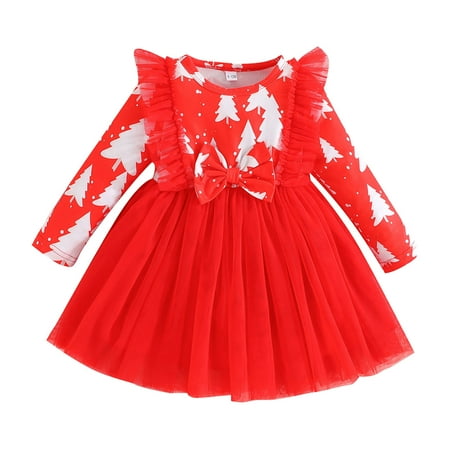 

PMUYBHF Girls Christmas Dresses Size 6/7 Toddler Children Girls Christmas Long Sleeve Bow Tie Prints Dresses Tulle Dress Clothes Baby Girl Dresses 6-9 Months Black