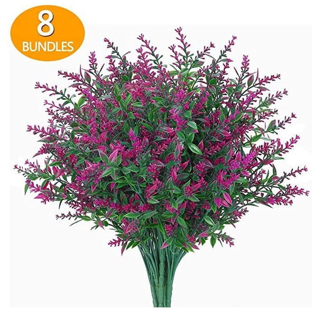 Flores artificiales flocadas de plástico con lavanda, plantas falsas, ramo de novia para interiores y exteriores, para el hogar, la cocina, la oficina, centros de mesa, decoración navideña