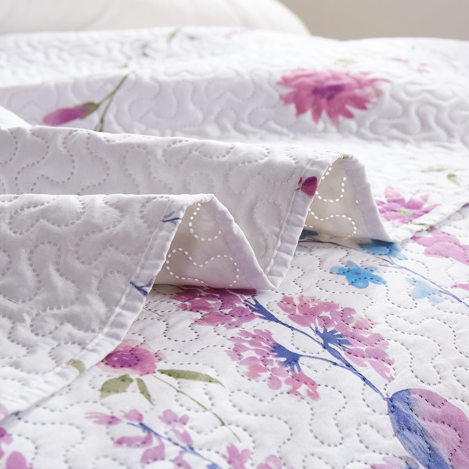 Jessy Home Floral Quilts Queen/Full Purple Lilac Flower Bedding Microfiber Bedspread Set