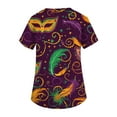 thumbnail image 4 of Lumtrix Mardi Gras Print Scrubs for Women Design Plus Size V Neck Nursing Uniform 2026 Spring Summer Short Sleeve Tops With Pockets Side Slit Shirt Light Purple XL, 4 of 5