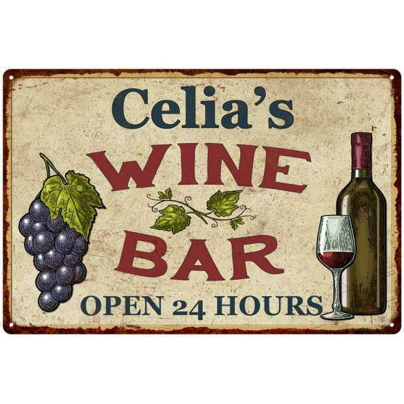 Celia's Rustic Wine Bar Sign Wall Decor Kitchen Gift 16 x 24 Matte Finish Metal 116240056269