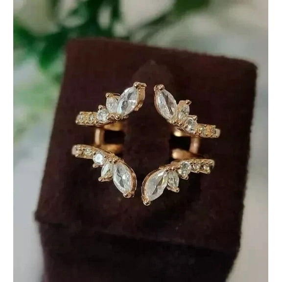 2Ct Marquise Cut Simulated Diamond Enhance Wrap Guard Wedding Ring 14K Yellow Gold Plated Silver