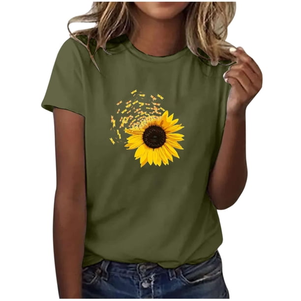 Blusas de Manga Corta para las Mujeres Divertido Impreso Cuello Redondo Tee, Vintage Humor Gráfico Blusas de Primavera para las Mujeres