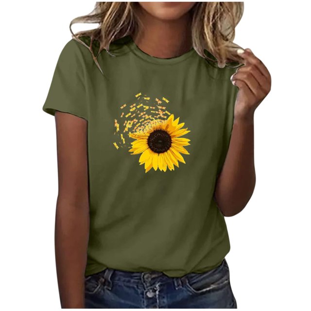 Blusas de Manga Corta para las Mujeres Divertido Impreso Cuello Redondo Tee, Vintage Humor Gráfico Blusas de Primavera para las Mujeres