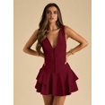 thumbnail image 6 of Burgundy Women's Solid Color Deep V-Neck Ruffle Hem Sleeveless Dress,, 6 of 6